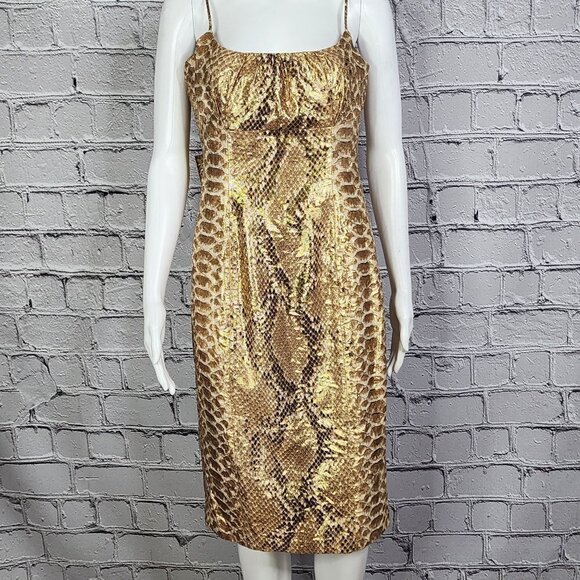 Tracy Reese Vintage Silk and Gold Metallic Snakeskin Dress, Women's 8 - Picture 2 of 7